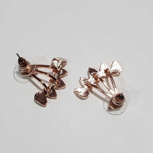 Teardrop water drop Rose goldtone hugger cuff Rhinestone pierced earrings - Picture 4 of 9